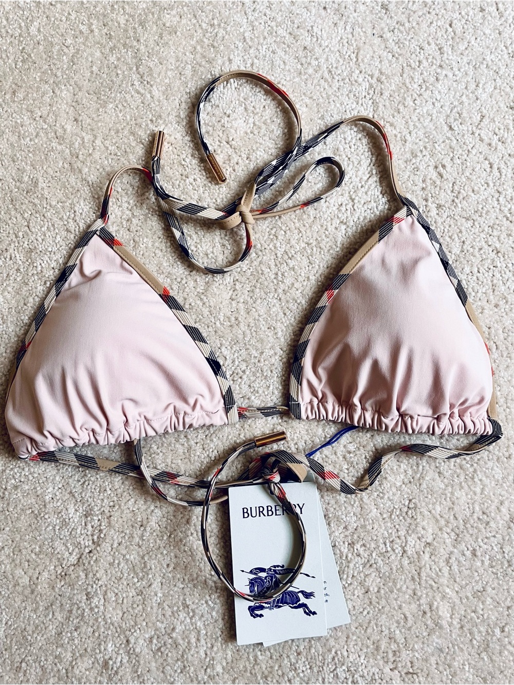 Burberry NWT authentic pink Mata Triangle Bikini Top with Check Trim. - Picture 3 of 8